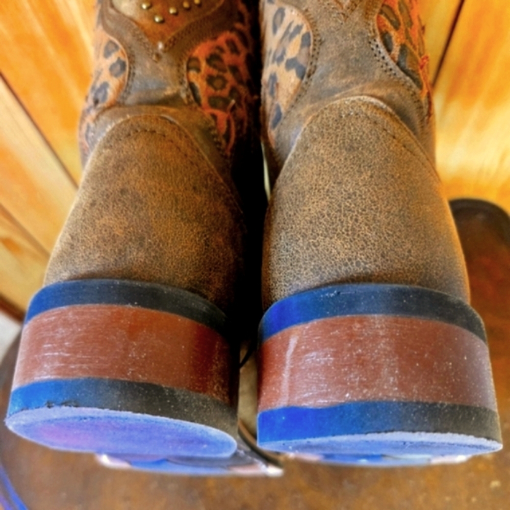 Laredo Emmylou Heart Leopard Print Women's Boots 8.5 - Picture 6 of 7